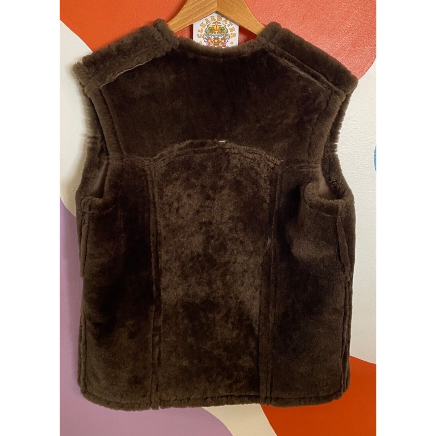 Vintage 60s Faux Fur Vest Women's Size 50 Brown Sleeveless Outdoors Casual