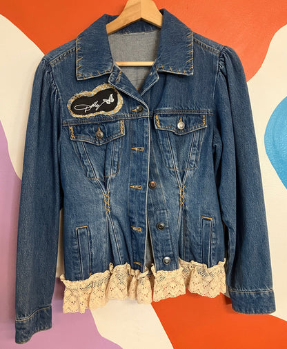 Dolly Parton You Gotta Put Up With The Rain Upcycled Denim Jacket x Retro Chic Fashionista
