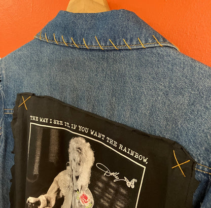 Dolly Parton You Gotta Put Up With The Rain Upcycled Denim Jacket x Retro Chic Fashionista