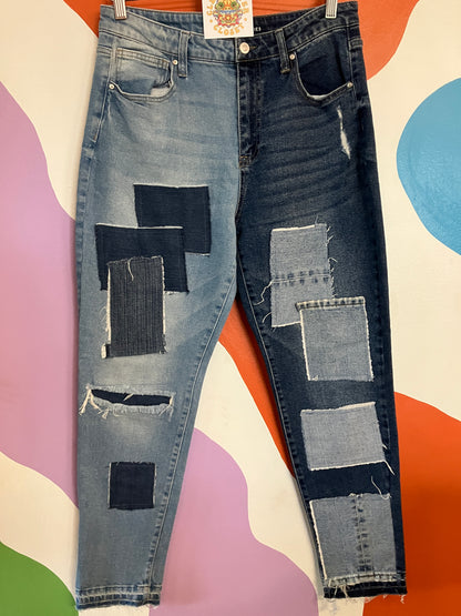Denim Patchwork Mom Jeansx Retro Chic Fashionista