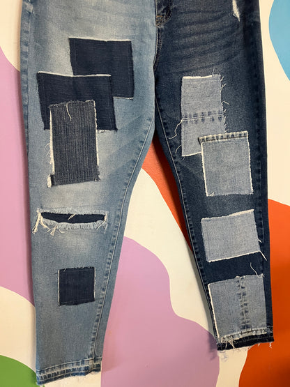 Denim Patchwork Mom Jeansx Retro Chic Fashionista