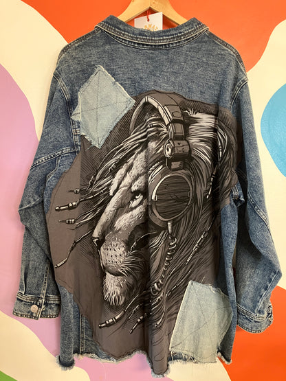 Lion Upcycled Denim Jacket x Retro Chic Fashionista