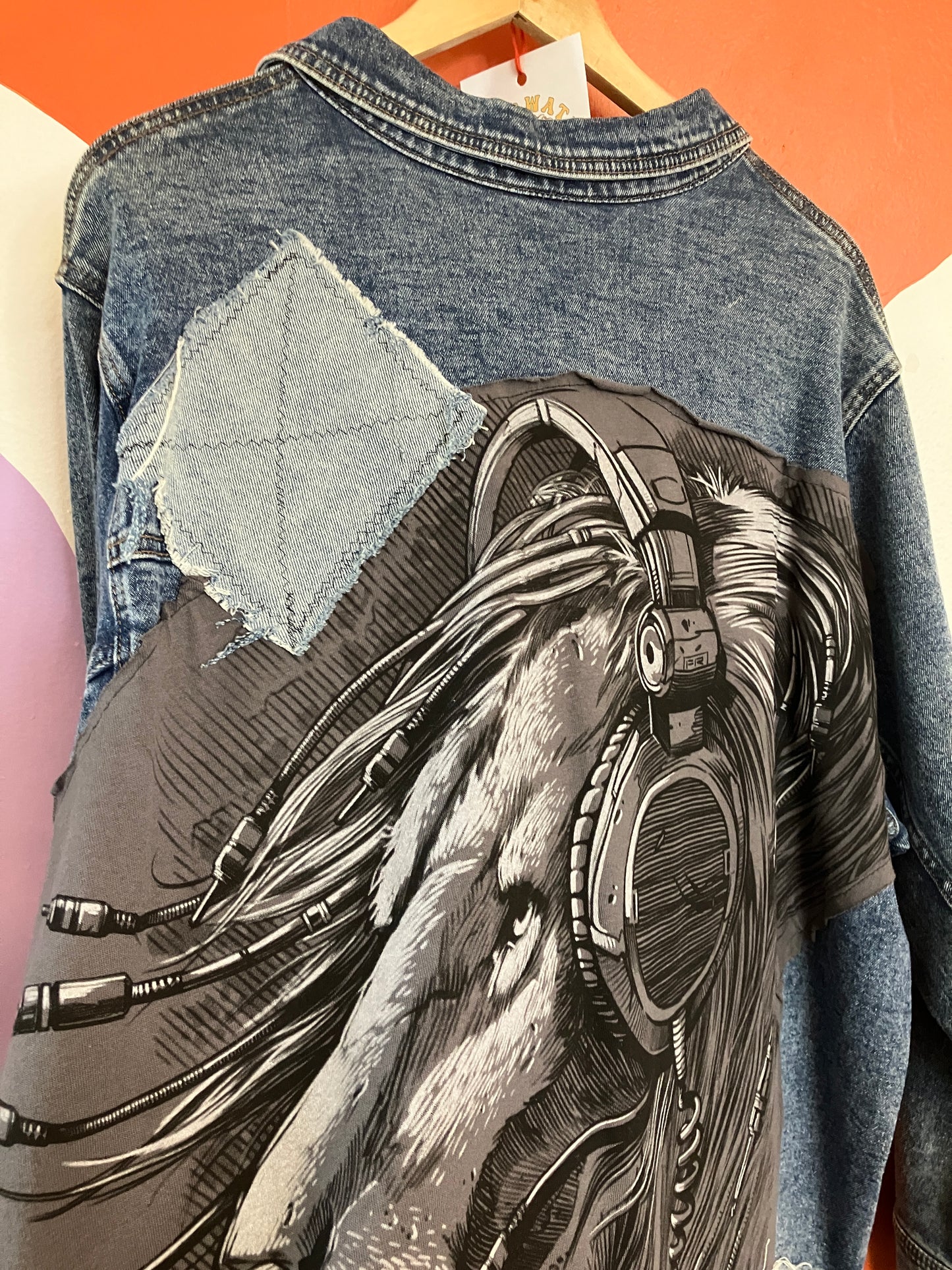 Lion Upcycled Denim Jacket x Retro Chic Fashionista