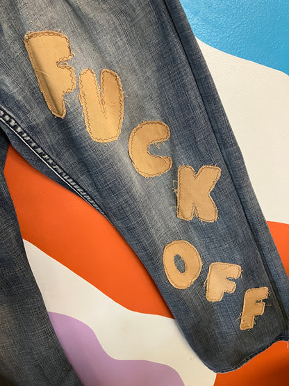 Fuck Off Custom Upcycled Jeans x Retro Chic Fashionista