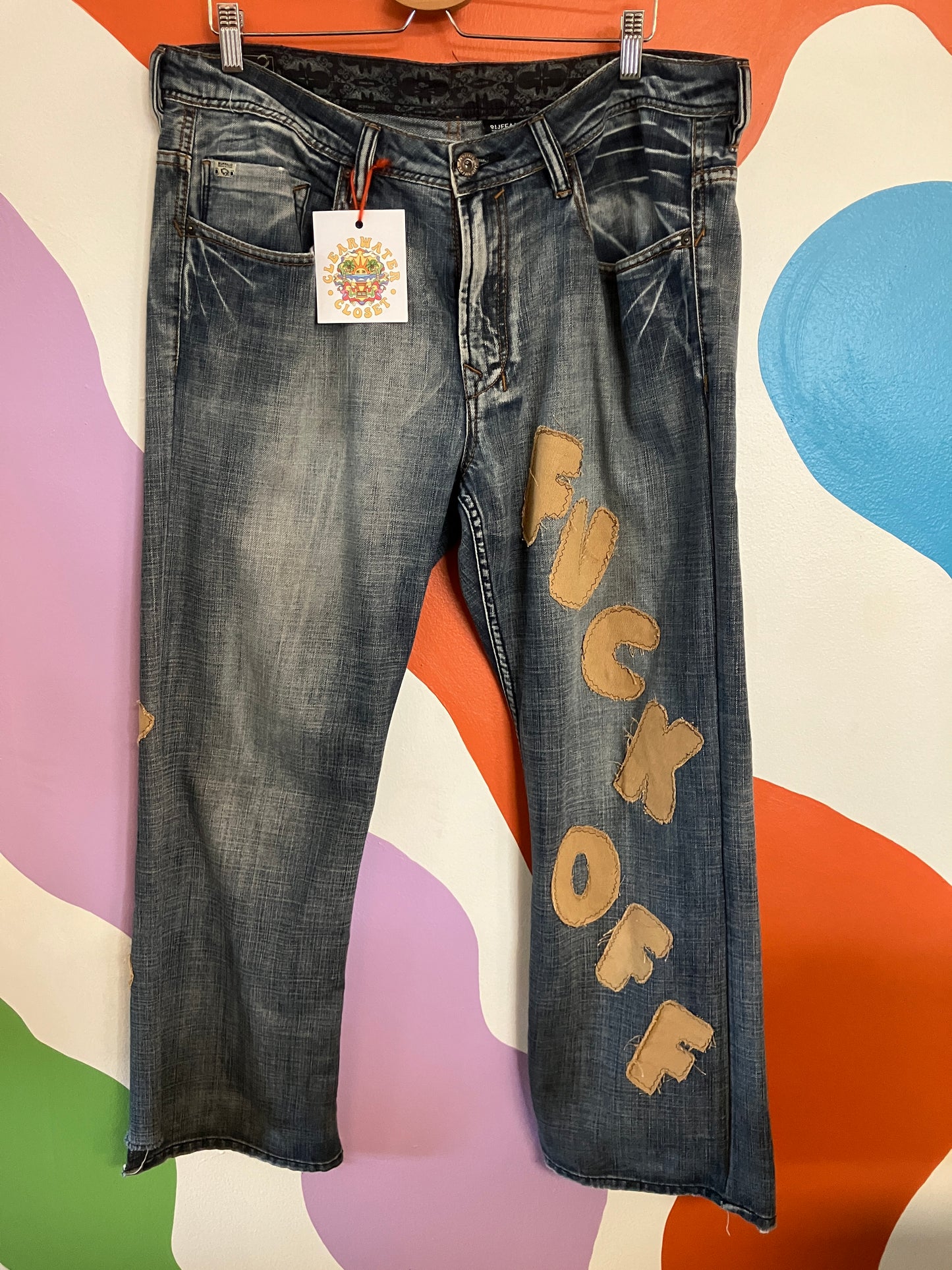 Fuck Off Custom Upcycled Jeans x Retro Chic Fashionista