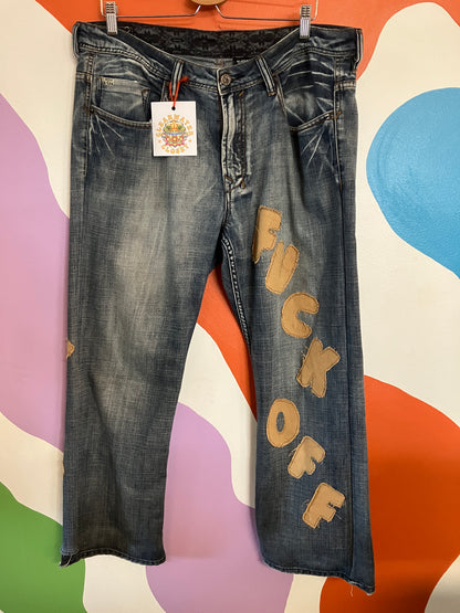 Fuck Off Custom Upcycled Jeans x Retro Chic Fashionista