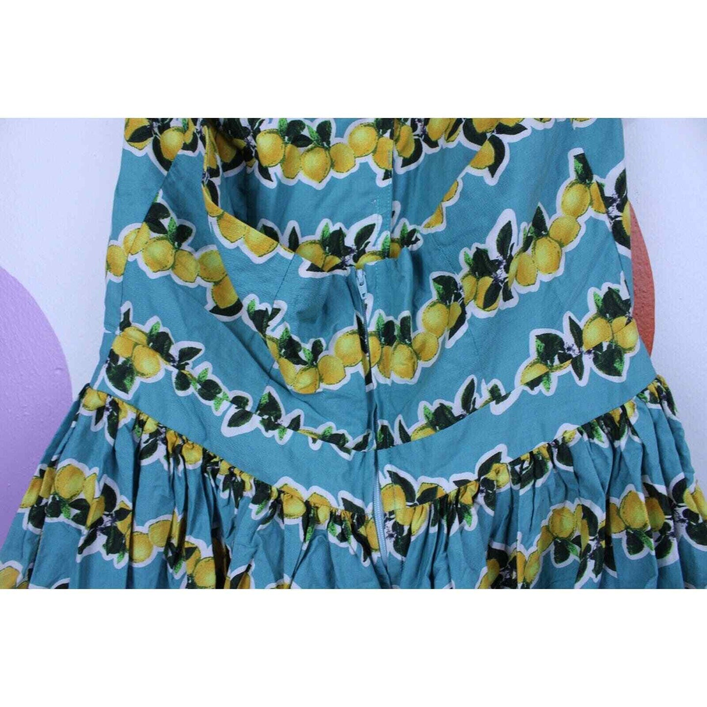 Lemon Print Dress Women's XL Hearts & Roses Dress Halter Button Front Back Zip