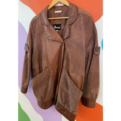 Avanti Real Leather Moto Jacket Womens Medium Brown Snap 80s Yugoslavia