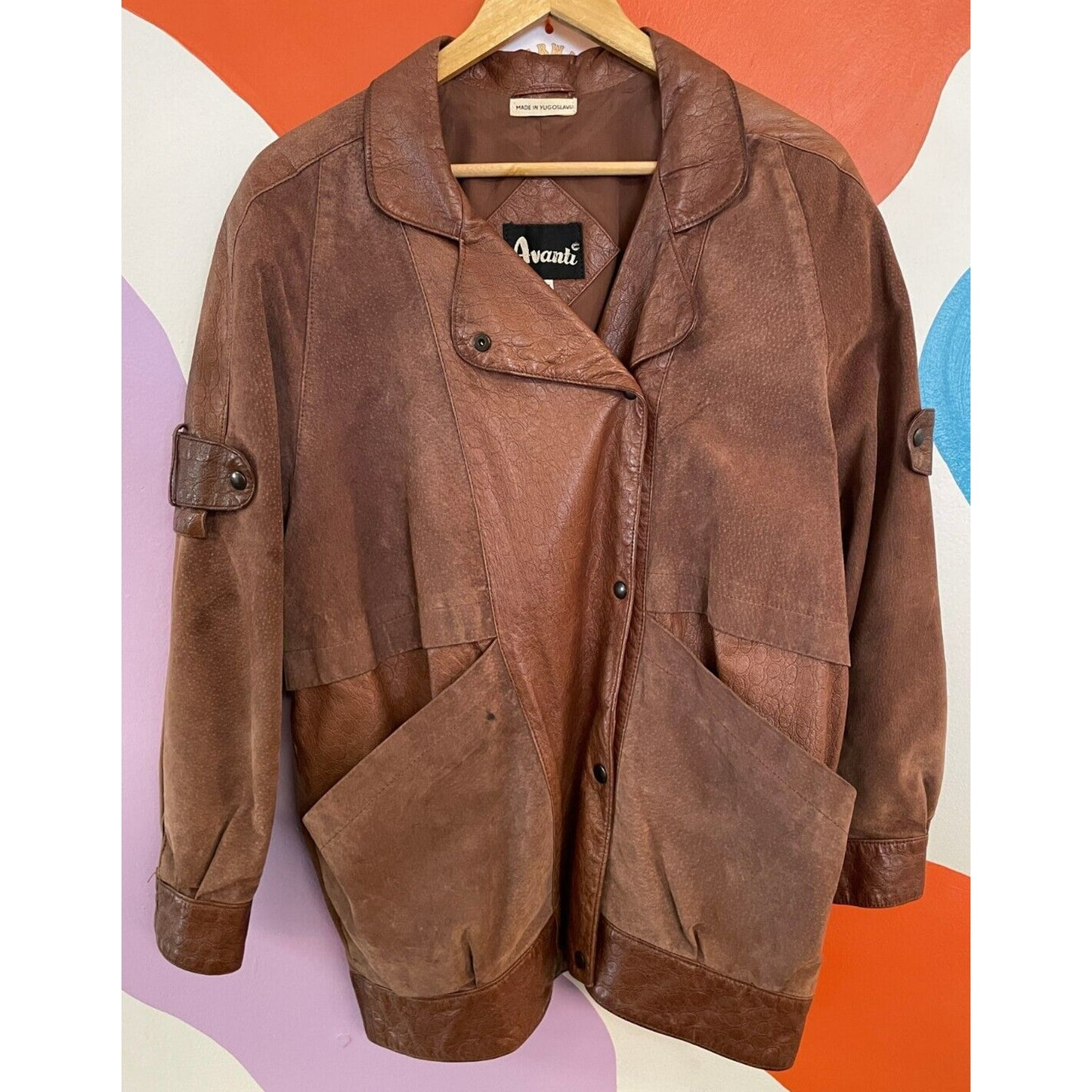 Avanti Real Leather Moto Jacket Womens Medium Brown Snap 80s Yugoslavia