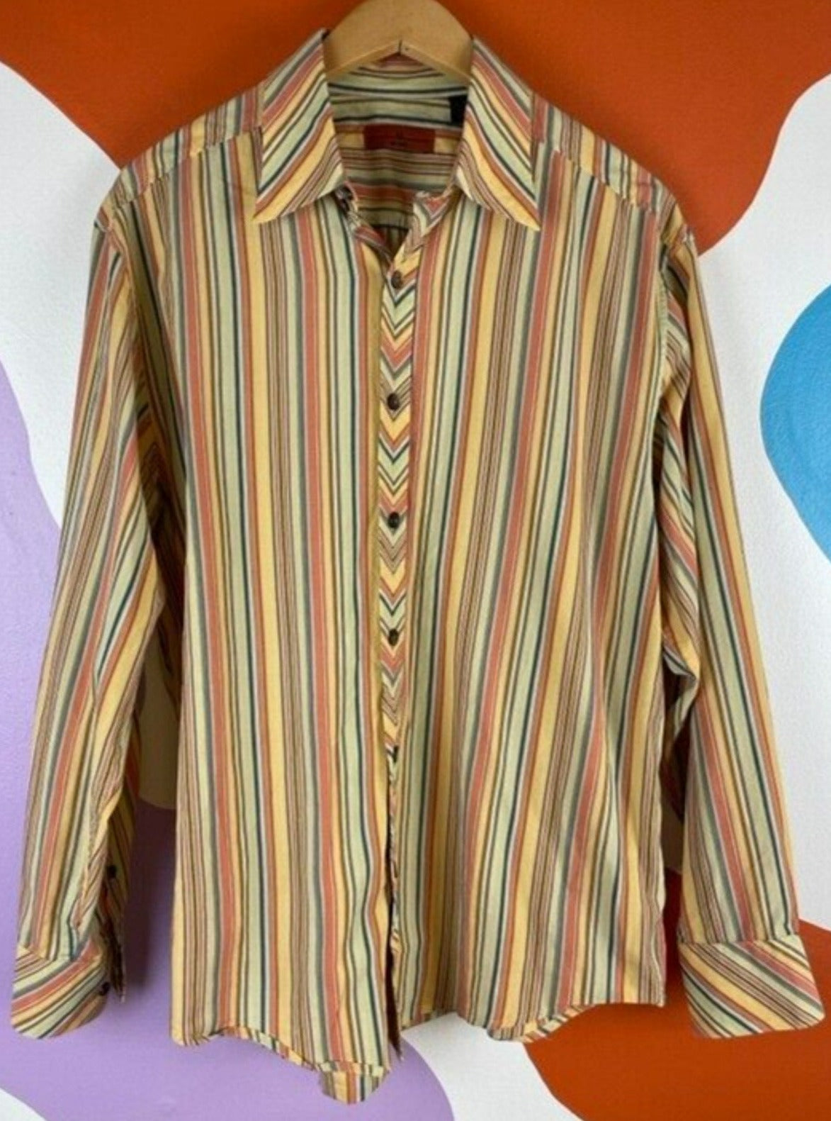 6A Axis Button Up Medium Retro Vertical Stripe